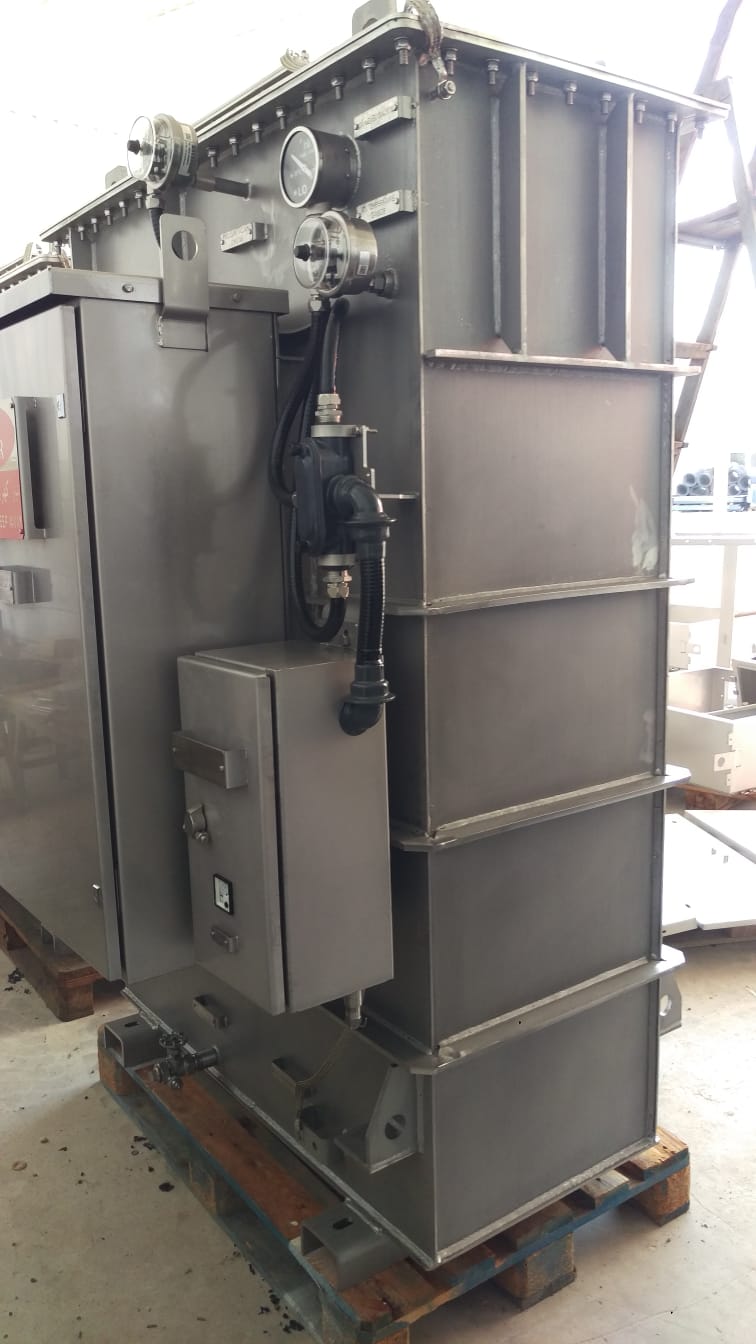 316L stainless steel step-up transformer with radiators and IP65 cable box, DATSAN production
