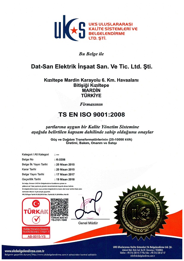 ISO9001:2008 Quality management system certificate