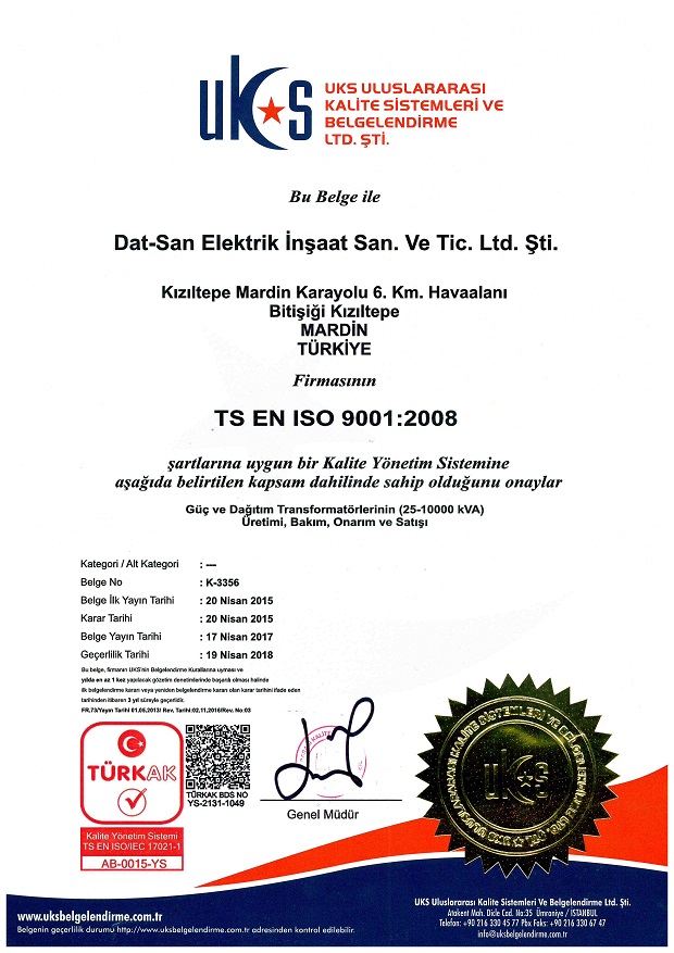 ISO 9001:2008 Quality Management Certificate